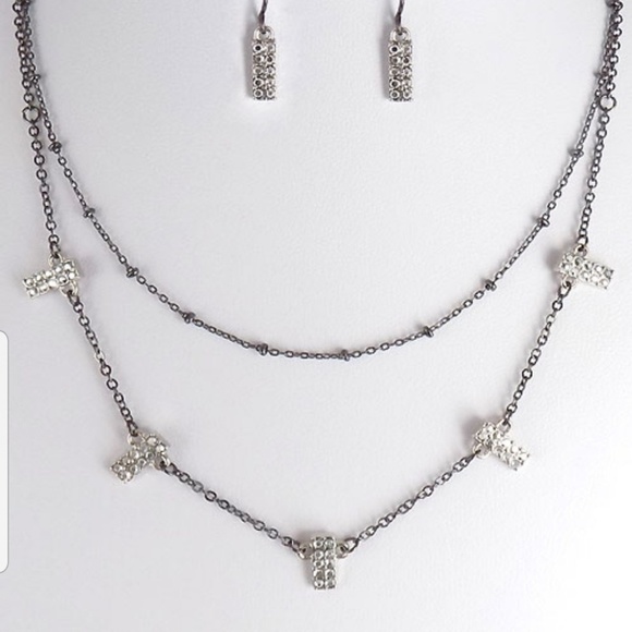 Jewelry - Layered W/ Stone Necklace Set And Stone Earrings